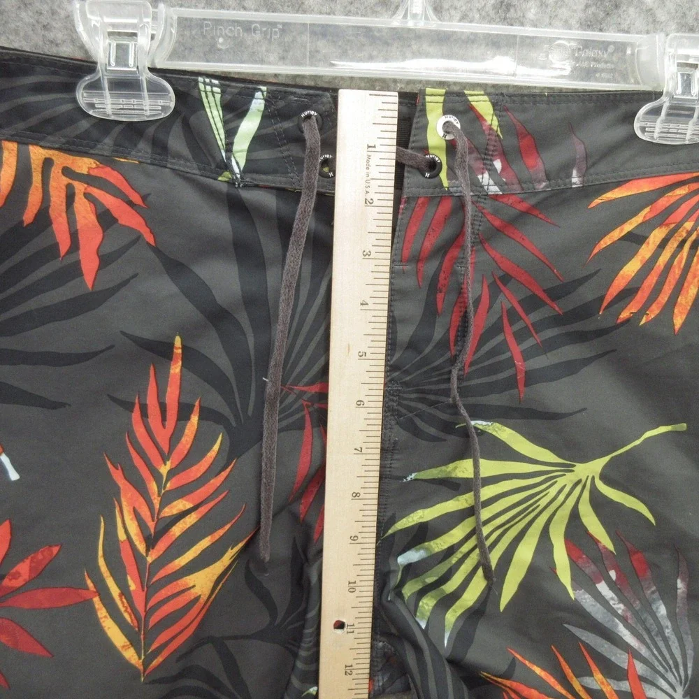 Hurley Men's Swim Board Shorts Size 30 Black Palm Tree Drawstring Back Pocket